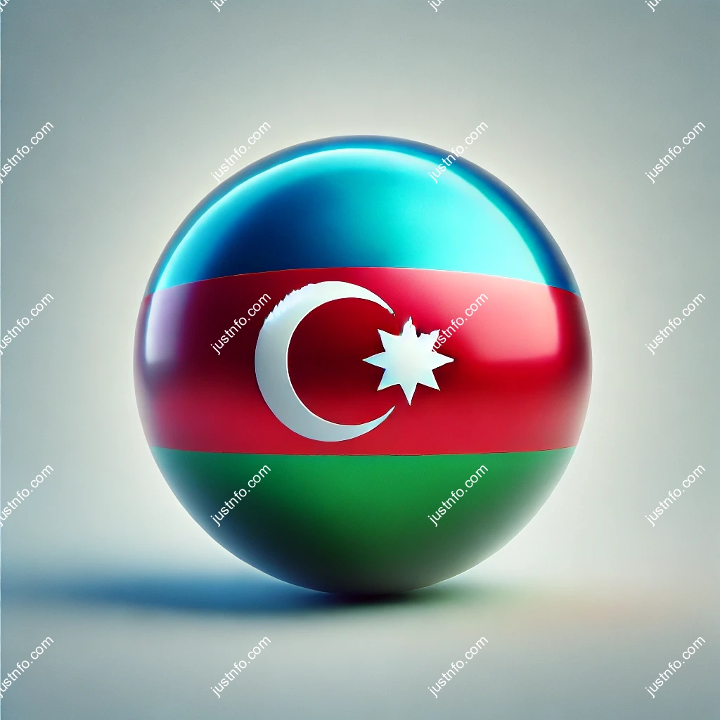 كرة ثلاثية الأبعاد مغطّاة بألوان العلم الأذربيجاني: الأزرق في الثلث العلوي، الأحمر في الوسط، والأخضر في الأسفل، تتوسّطها هلال أبيض ونجمة ثمانية الرؤوس