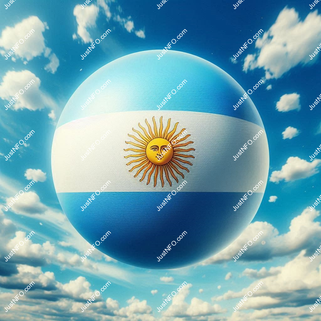 عرض ثلاثي الأبعاد بتصميم كروي لعلم الأرجنتين يبرز التفاصيل والألوان الوطنية بدقة ووضوح