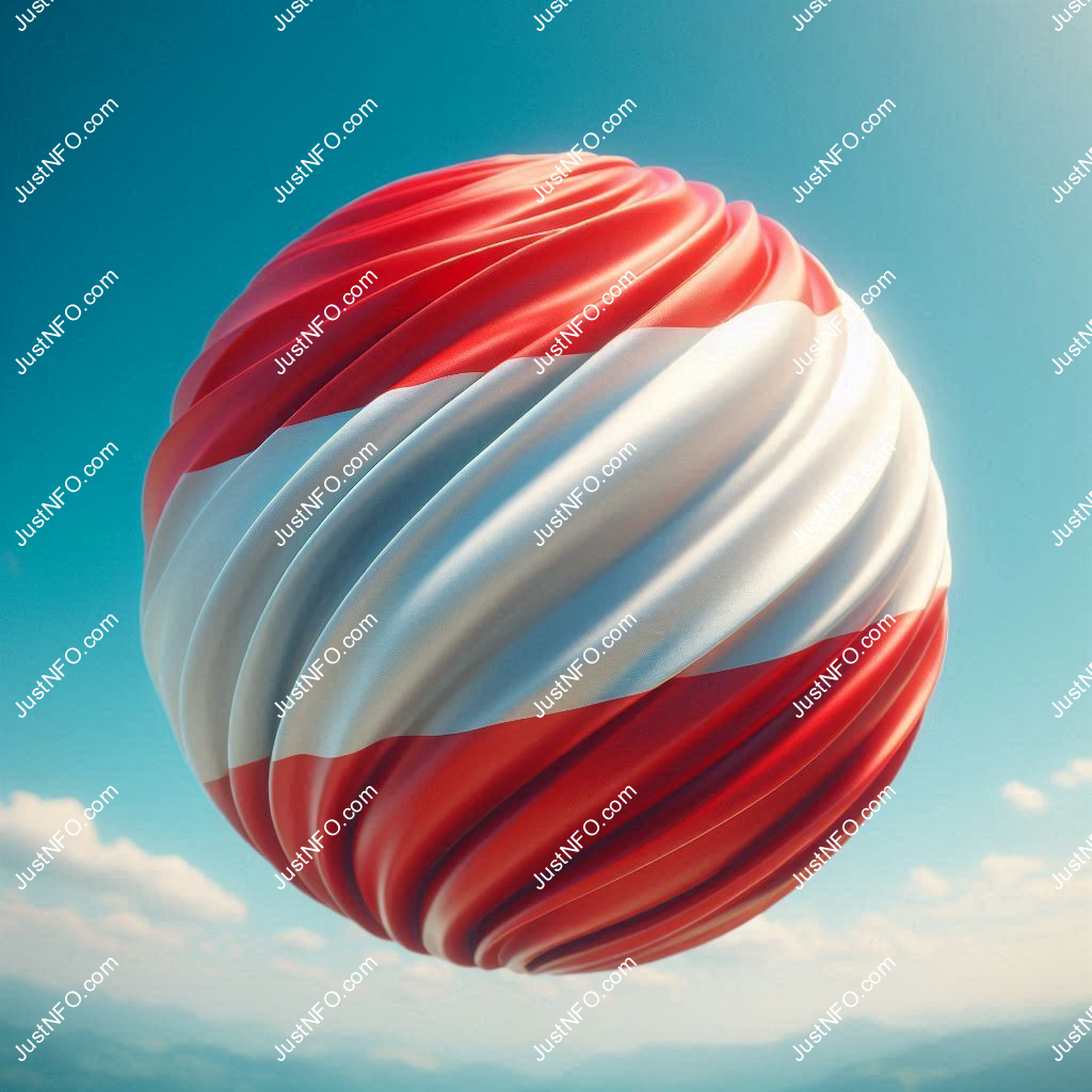 عرض ثلاثي الأبعاد بتصميم كروي لعلم النمسا يبرز التفاصيل والألوان الوطنية بدقة ووضوح