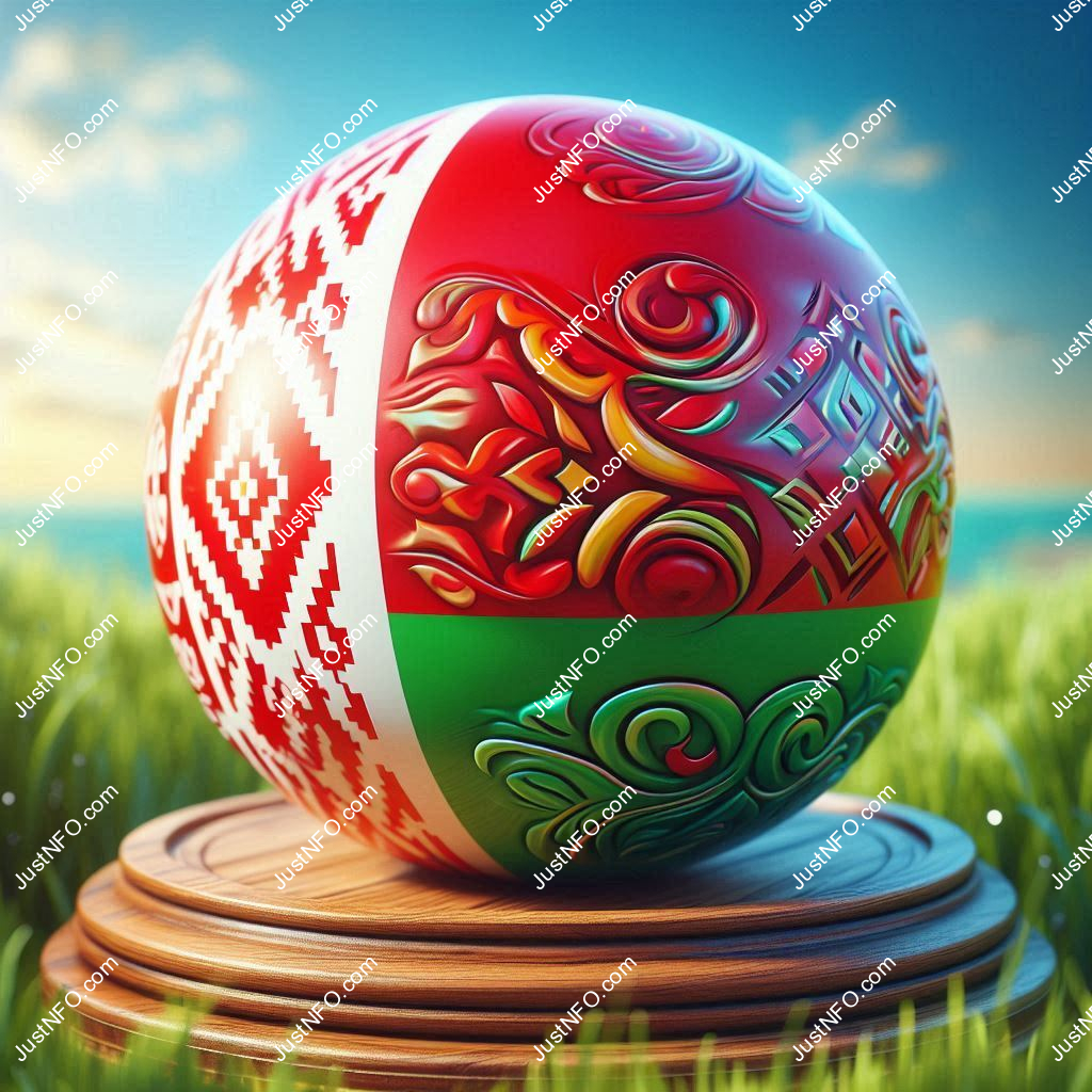 عرض ثلاثي الأبعاد بتصميم كروي لعلم بيلاروسيا يبرز التفاصيل والألوان الوطنية بدقة ووضوح