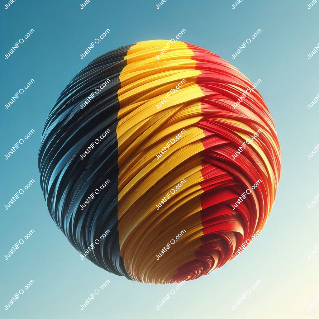 عرض ثلاثي الأبعاد بتصميم كروي لعلم بلجيكا يبرز التفاصيل والألوان الوطنية بدقة ووضوح