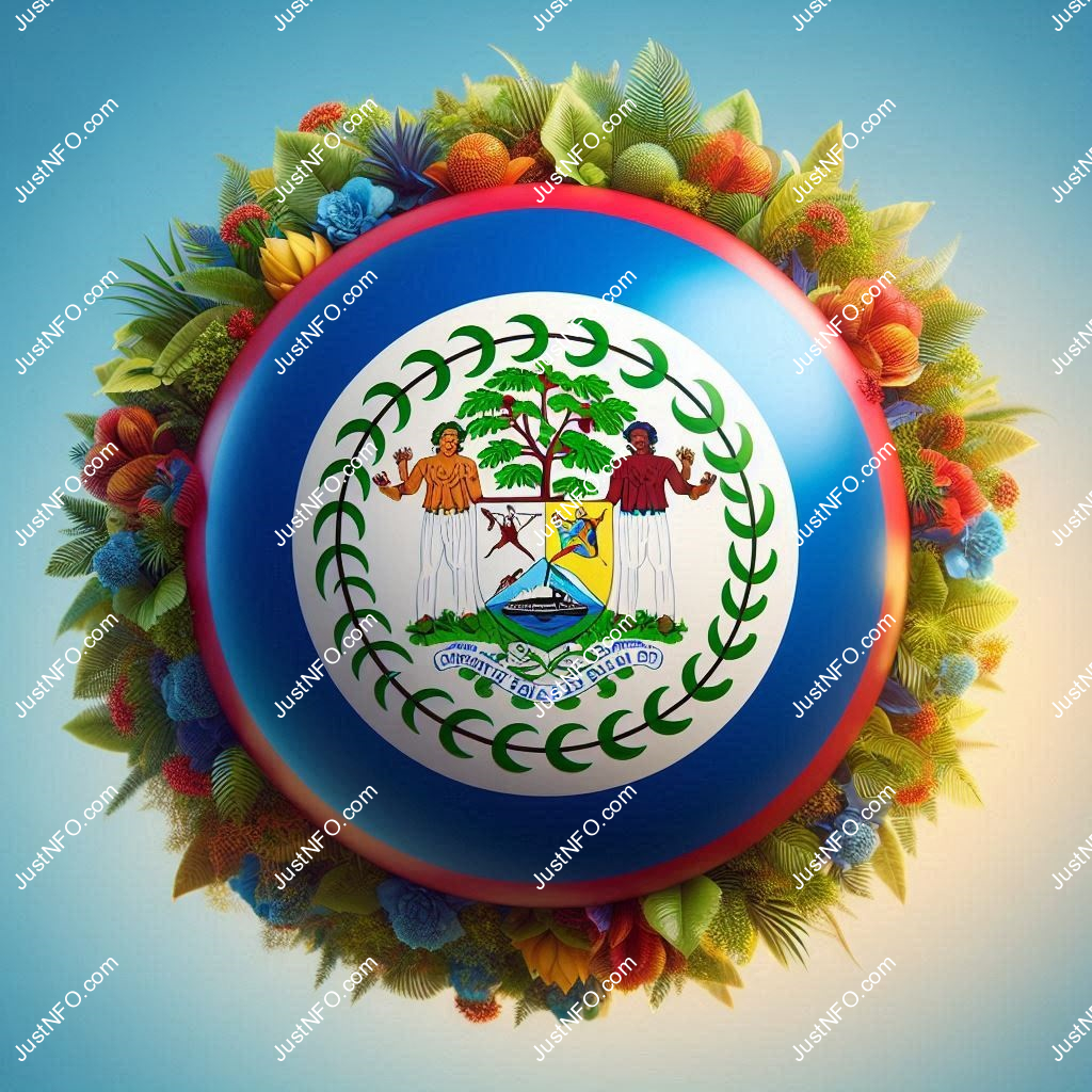 عرض ثلاثي الأبعاد بتصميم كروي لعلم بليز يبرز التفاصيل والألوان الوطنية بدقة ووضوح