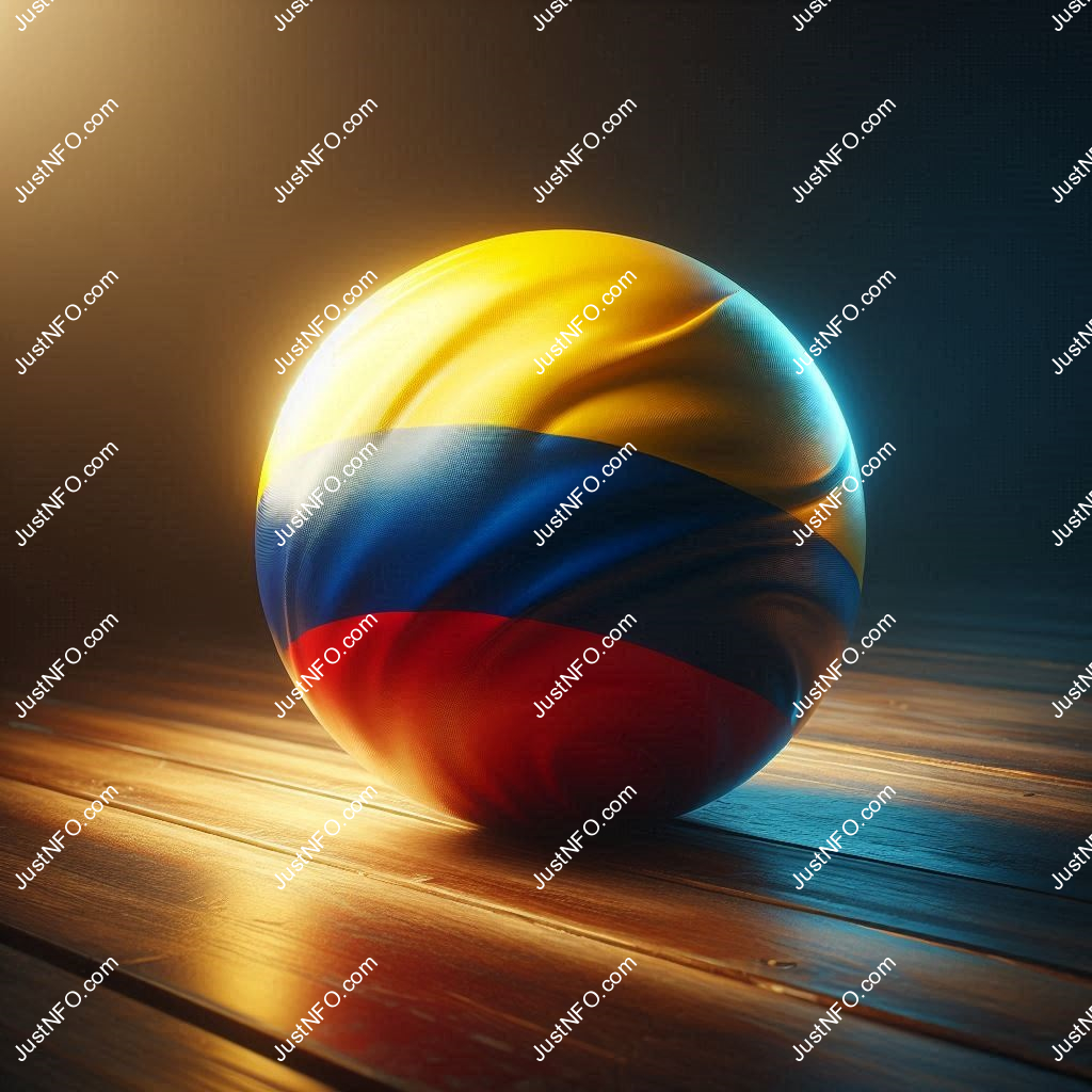 عرض ثلاثي الأبعاد بتصميم كروي لعلم كولومبيا يبرز التفاصيل والألوان الوطنية بدقة ووضوح