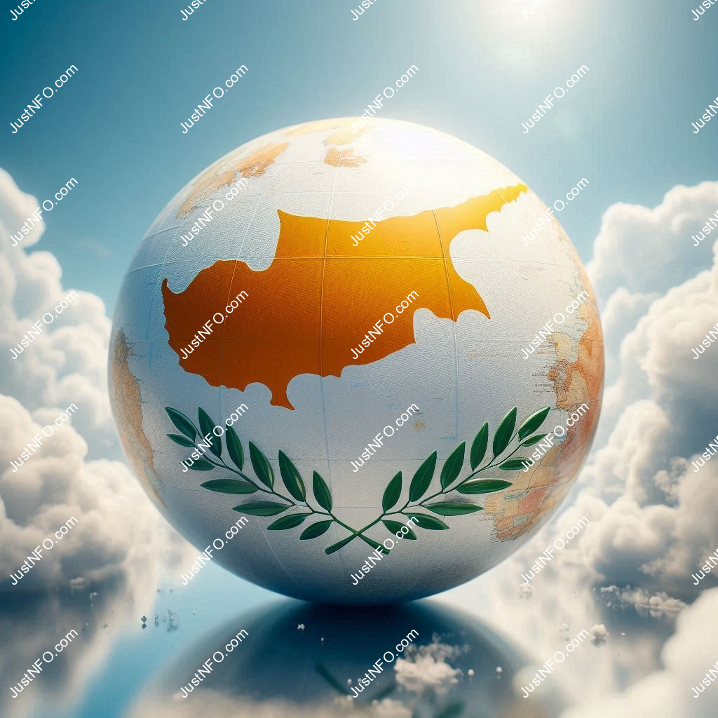 عرض ثلاثي الأبعاد بتصميم كروي لعلم قبرص يبرز التفاصيل والألوان الوطنية بدقة ووضوح