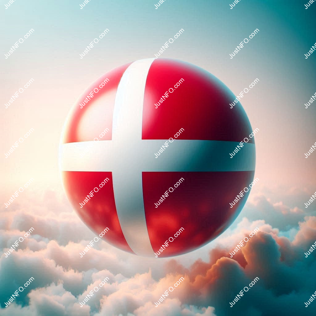عرض ثلاثي الأبعاد بتصميم كروي لعلم الدنمارك يبرز التفاصيل والألوان الوطنية بدقة ووضوح