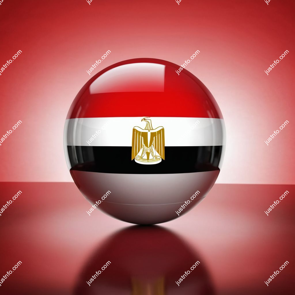 عرض ثلاثي الأبعاد بتصميم كروي لعلم مصر يبرز التفاصيل والألوان الوطنية بدقة ووضوح