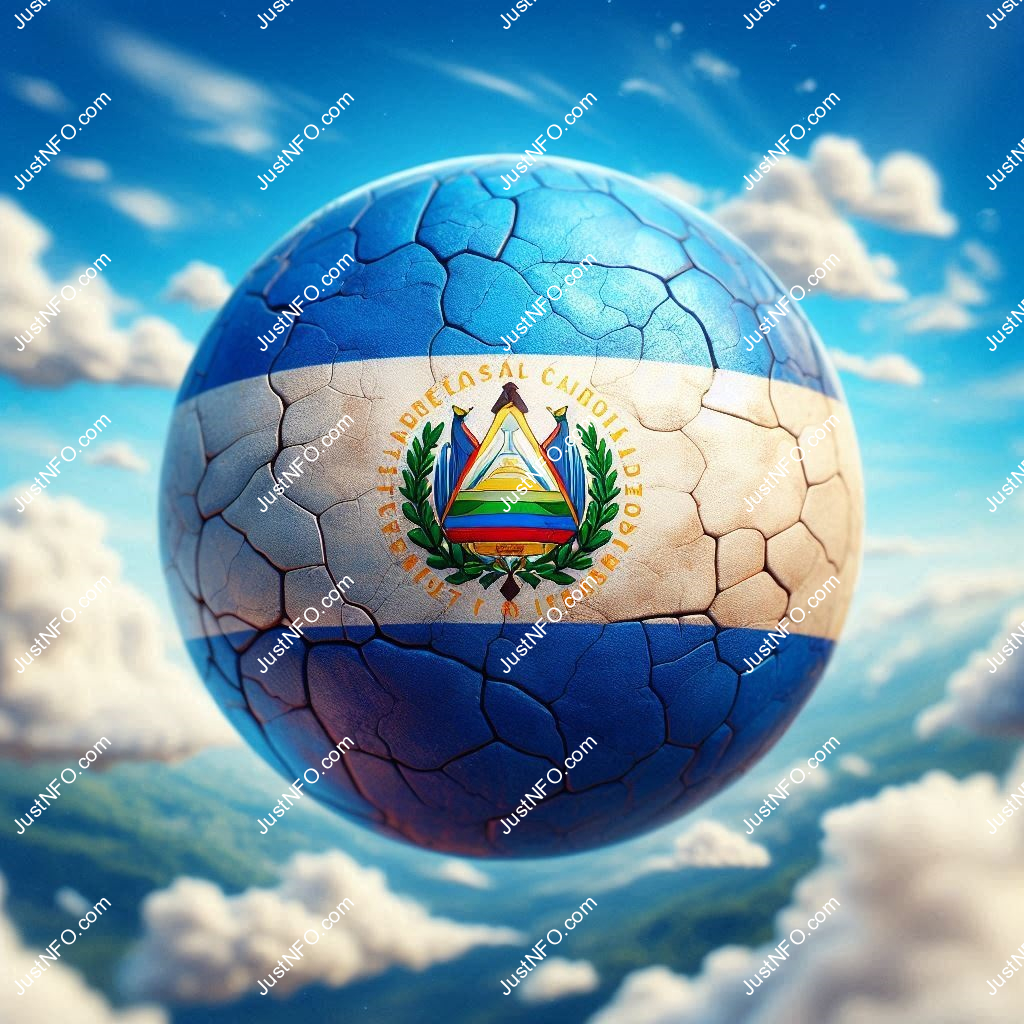 عرض ثلاثي الأبعاد بتصميم كروي لعلم السلفادور يبرز التفاصيل والألوان الوطنية بدقة ووضوح
