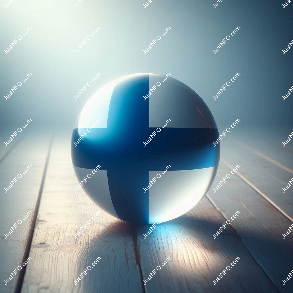 عرض ثلاثي الأبعاد بتصميم كروي لعلم فنلندا يبرز التفاصيل والألوان الوطنية بدقة ووضوح