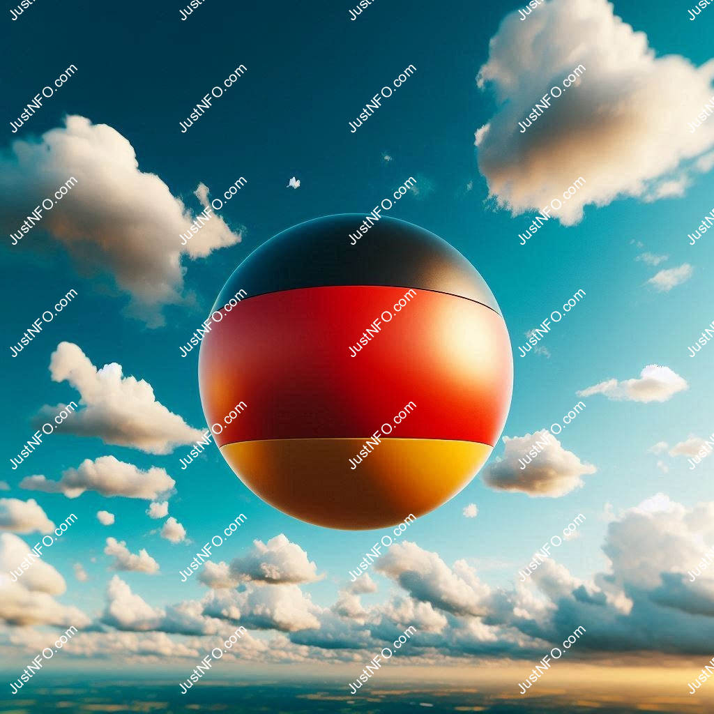 عرض ثلاثي الأبعاد بتصميم كروي لعلم ألمانيا يبرز التفاصيل والألوان الوطنية بدقة ووضوح