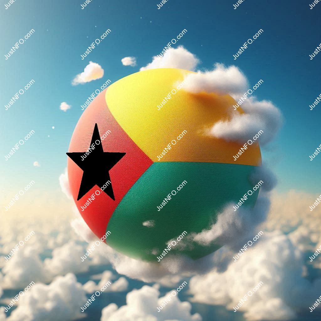 عرض ثلاثي الأبعاد بتصميم كروي لعلم غينيا بيساو يبرز التفاصيل والألوان الوطنية بدقة ووضوح