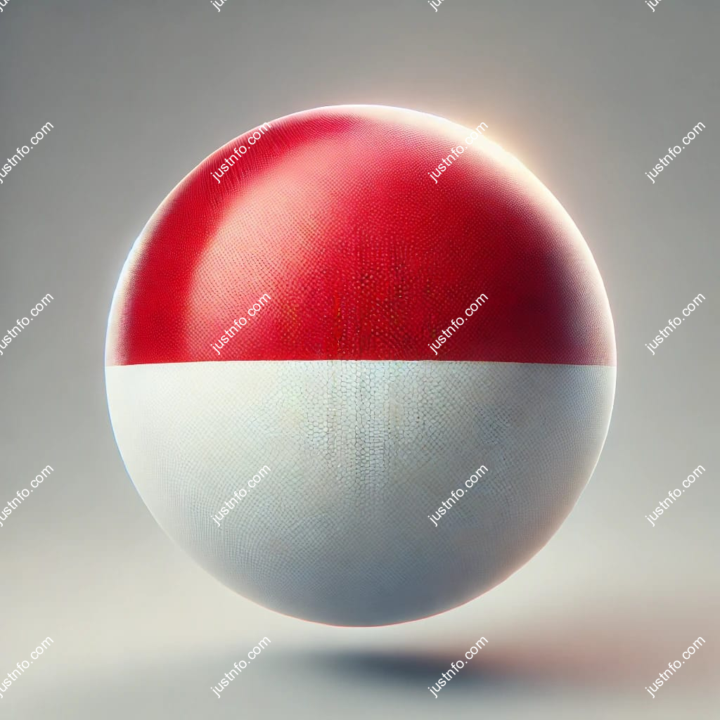 عرض ثلاثي الأبعاد بتصميم كروي لعلم إندونيسيا يبرز التفاصيل والألوان الوطنية بدقة ووضوح