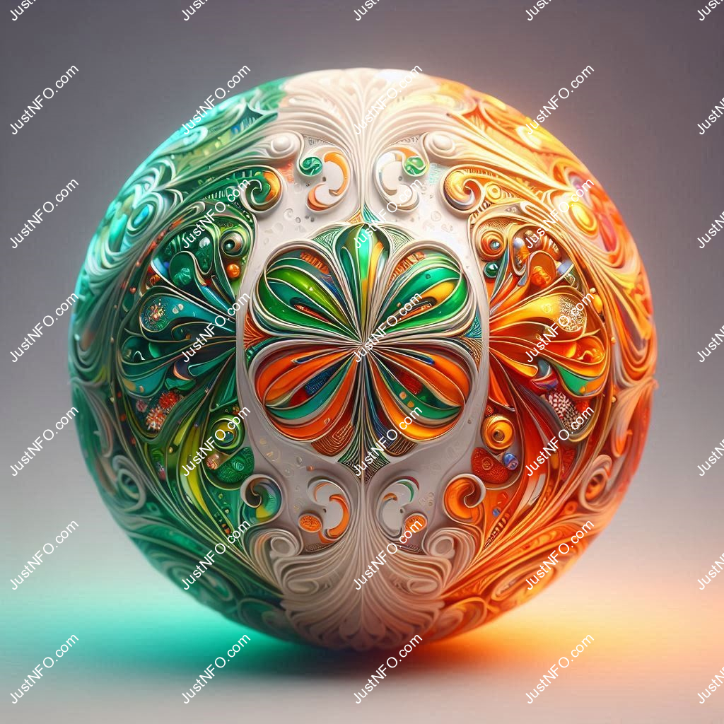 عرض ثلاثي الأبعاد بتصميم كروي لعلم أيرلندا يبرز التفاصيل والألوان الوطنية بدقة ووضوح