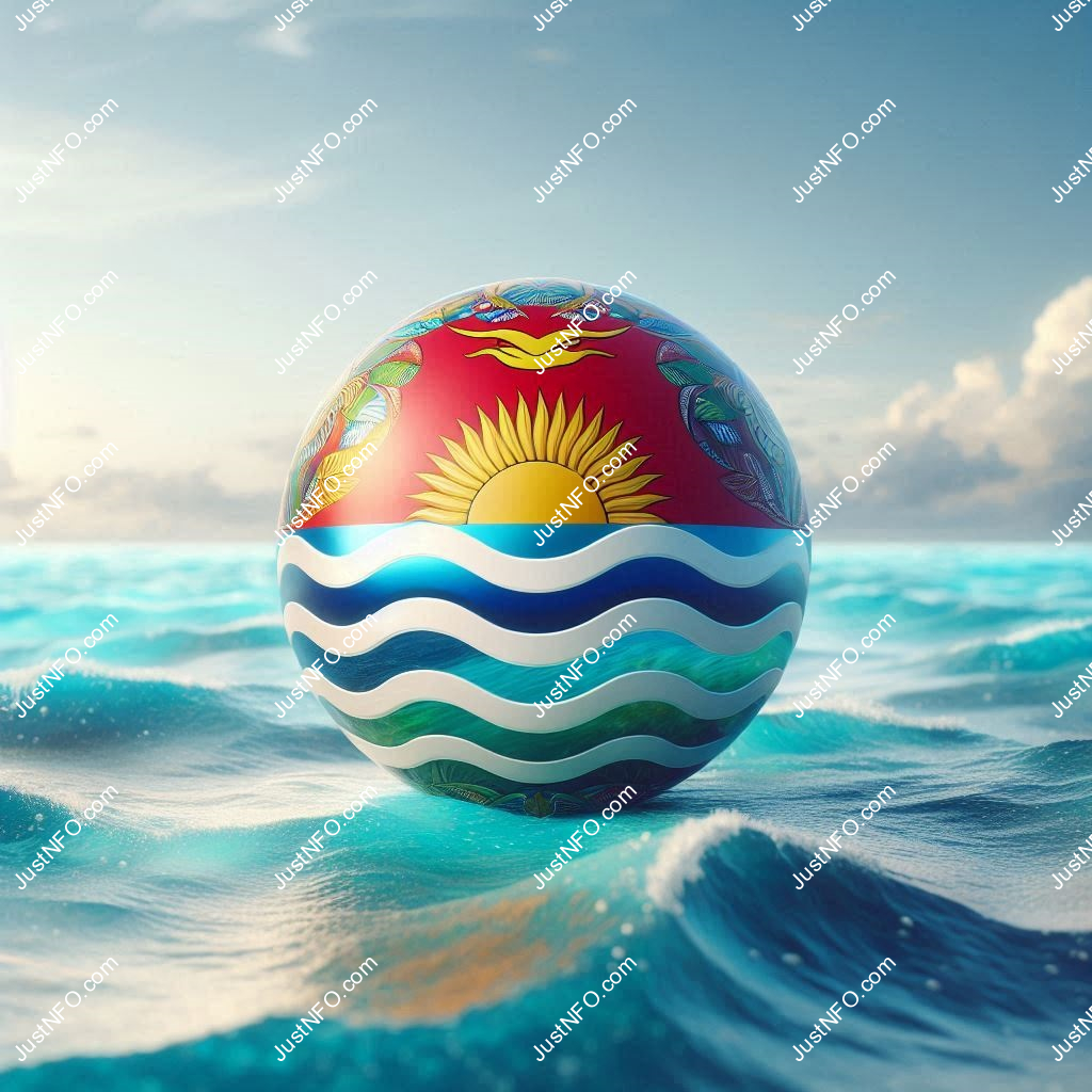 عرض ثلاثي الأبعاد بتصميم كروي لعلم كيريباتي يبرز التفاصيل والألوان الوطنية بدقة ووضوح