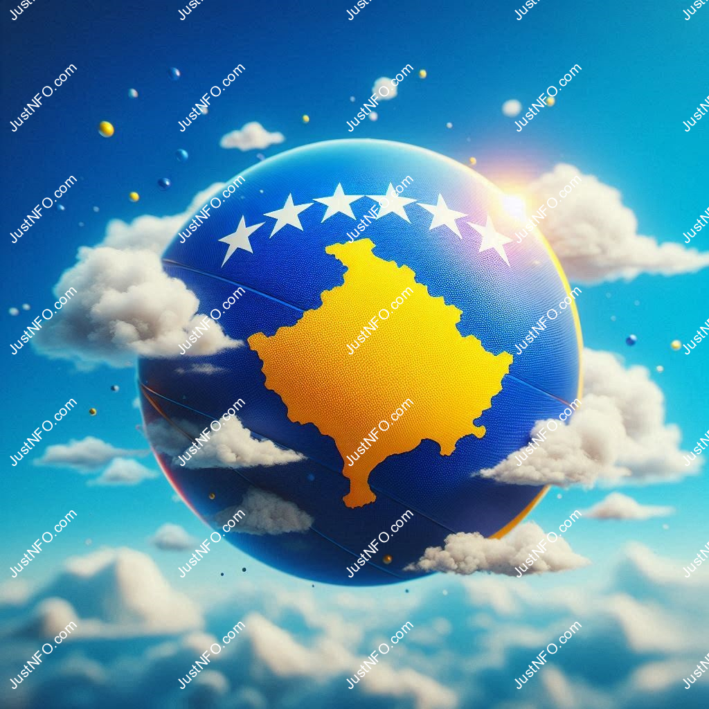 عرض ثلاثي الأبعاد بتصميم كروي لعلم كوسوفو يبرز التفاصيل والألوان الوطنية بدقة ووضوح
