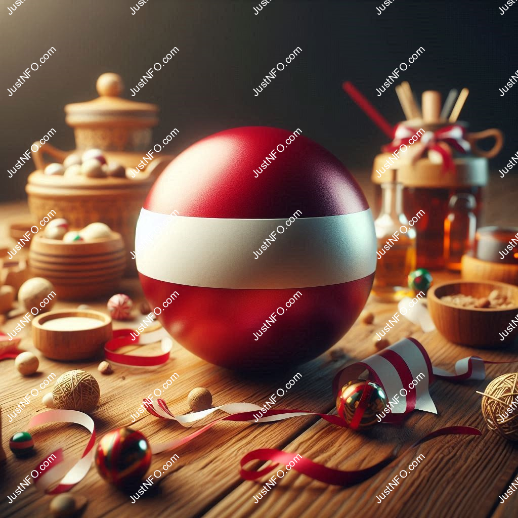 عرض ثلاثي الأبعاد بتصميم كروي لعلم لاتفيا يبرز التفاصيل والألوان الوطنية بدقة ووضوح
