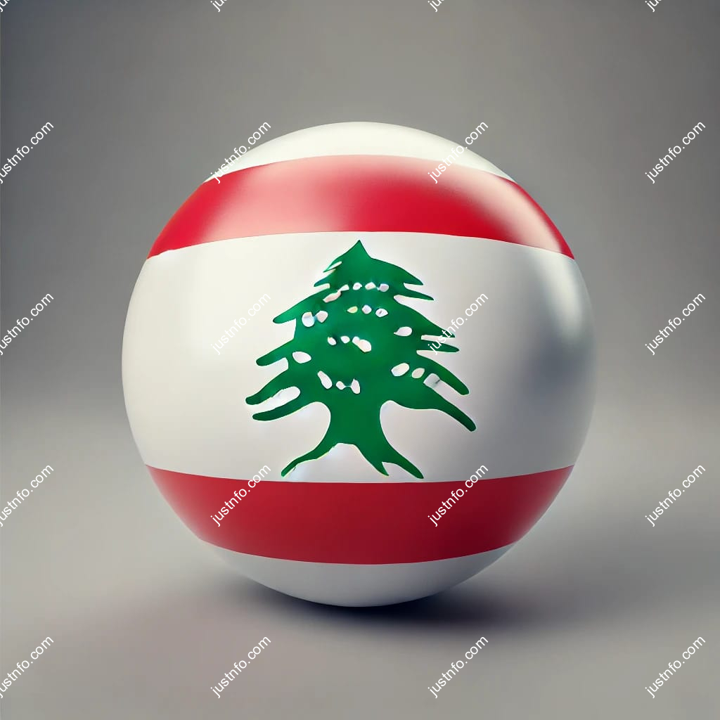 عرض ثلاثي الأبعاد بتصميم كروي لعلم لبنان يبرز التفاصيل والألوان الوطنية بدقة ووضوح