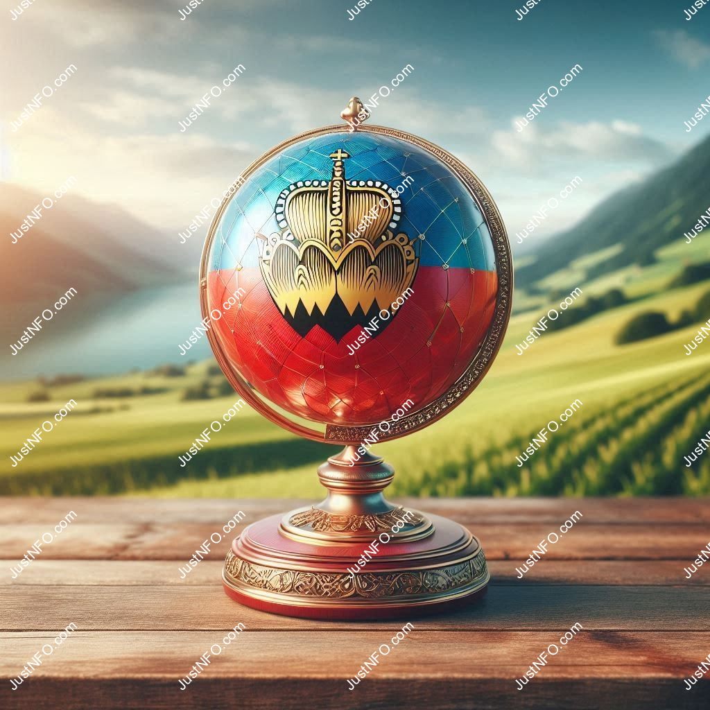 عرض ثلاثي الأبعاد بتصميم كروي لعلم ليختنشتاين يبرز التفاصيل والألوان الوطنية بدقة ووضوح