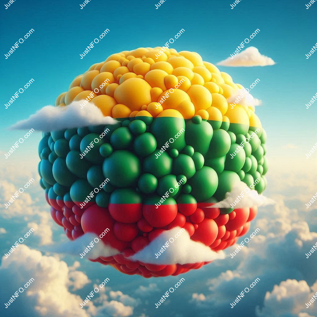 عرض ثلاثي الأبعاد بتصميم كروي لعلم ليتوانيا يبرز التفاصيل والألوان الوطنية بدقة ووضوح