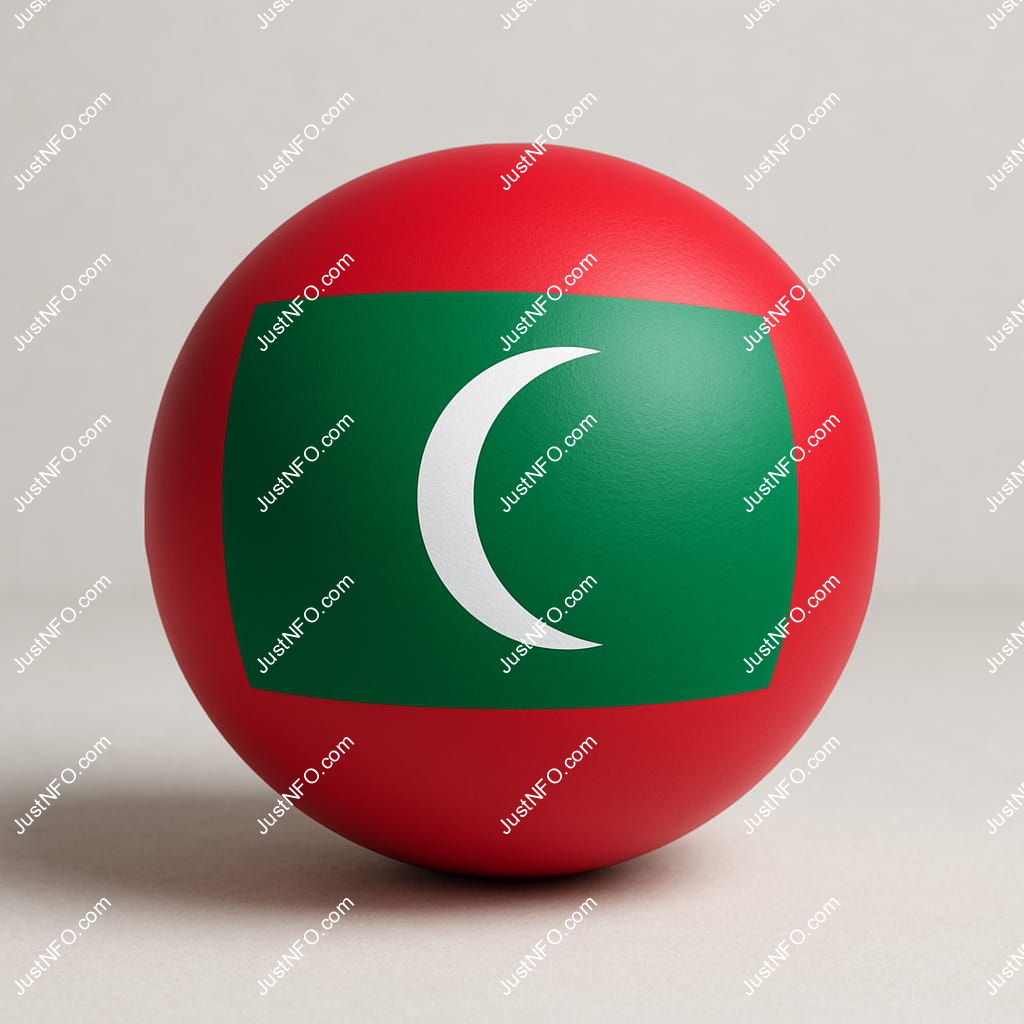 عرض ثلاثي الأبعاد بتصميم كروي لعلم جزر المالديف يبرز التفاصيل والألوان الوطنية بدقة ووضوح
