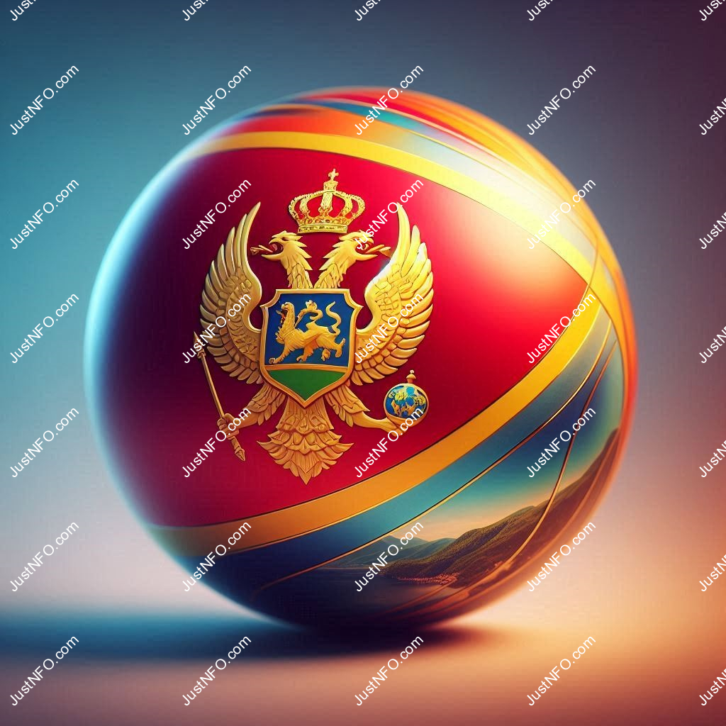عرض ثلاثي الأبعاد بتصميم كروي لعلم الجبل الأسود يبرز التفاصيل والألوان الوطنية بدقة ووضوح