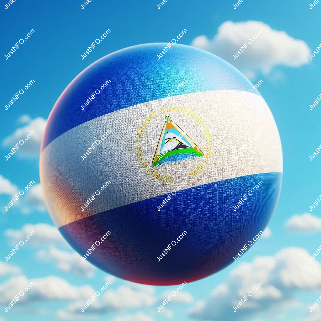 عرض ثلاثي الأبعاد بتصميم كروي لعلم نيكاراغوا يبرز التفاصيل والألوان الوطنية بدقة ووضوح
