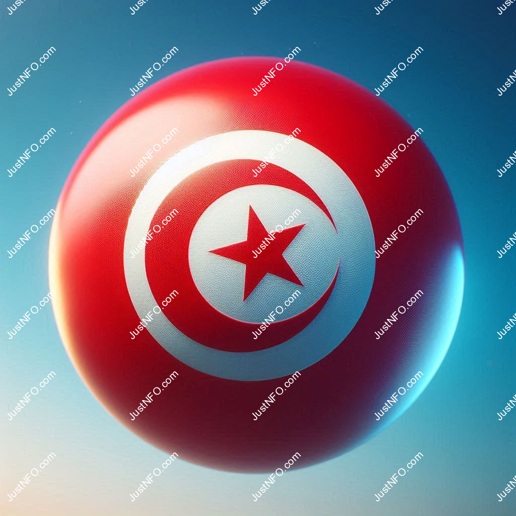 عرض ثلاثي الأبعاد بتصميم كروي لعلم تونس يبرز التفاصيل والألوان الوطنية بدقة ووضوح