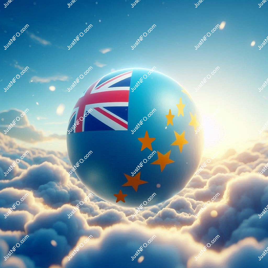 عرض ثلاثي الأبعاد بتصميم كروي لعلم توفالو يبرز التفاصيل والألوان الوطنية بدقة ووضوح