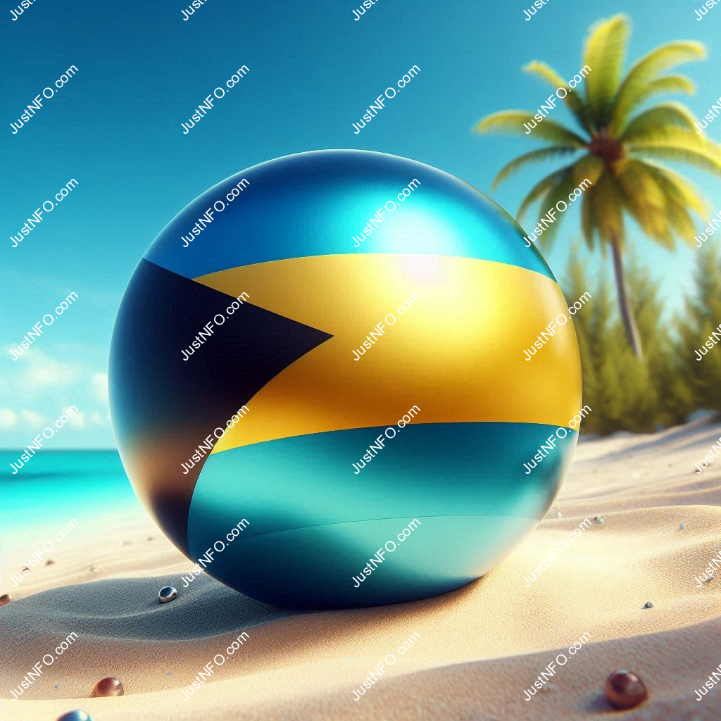 عرض ثلاثي الأبعاد بتصميم كروي لعلم جزر البهاما يبرز التفاصيل والألوان الوطنية بدقة ووضوح