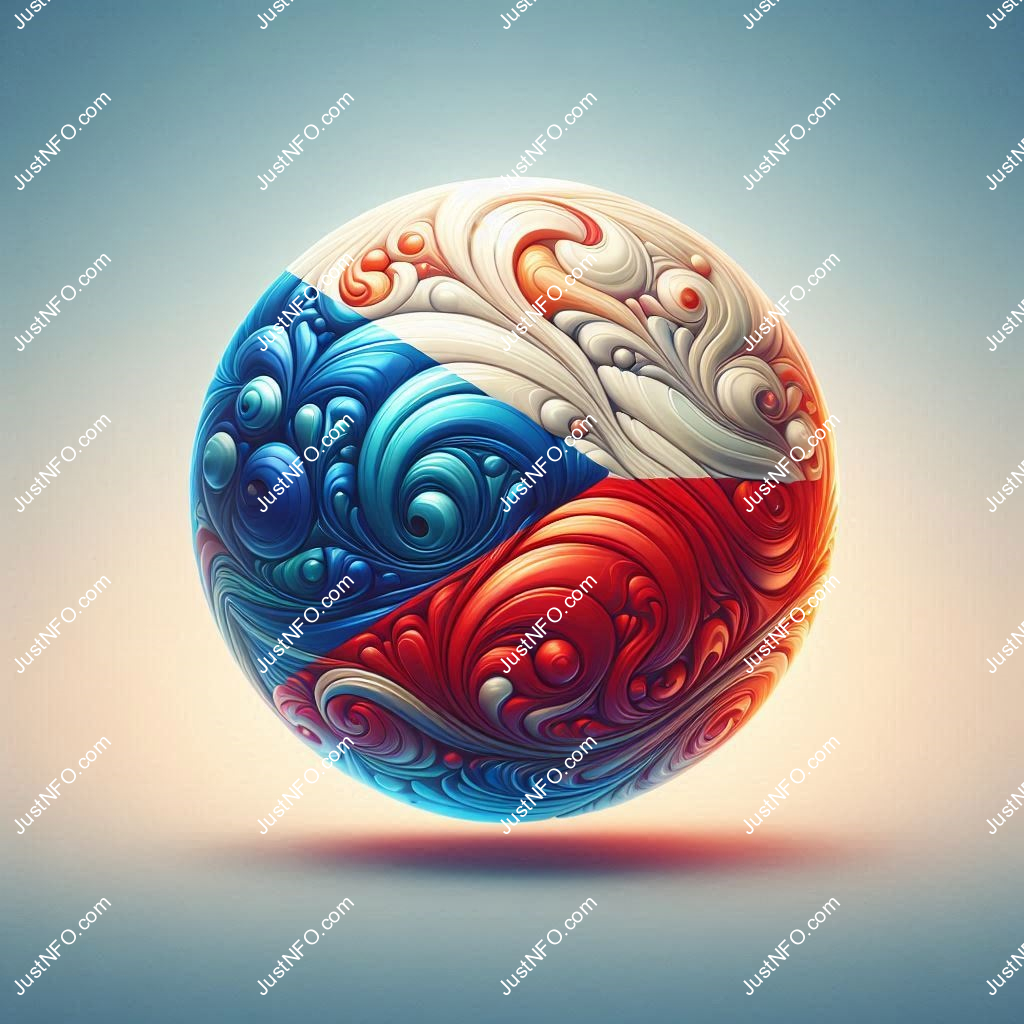 عرض ثلاثي الأبعاد بتصميم كروي لعلم جمهورية التشيك يبرز التفاصيل والألوان الوطنية بدقة ووضوح