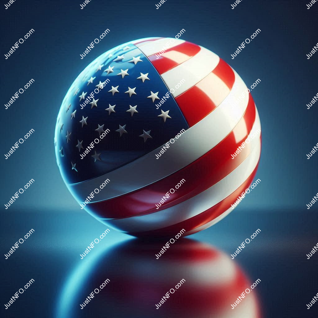 عرض ثلاثي الأبعاد بتصميم كروي لعلم الولايات المتحدة الأمريكية يبرز التفاصيل والألوان الوطنية بدقة ووضوح