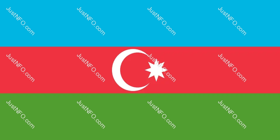 علم أذربيجان الرسمي صورة علم أذربيجان بثلاثة أشرطة أفقية بالألوان الأزرق والأحمر والأخضر، تتوسطها نجمة بيضاء ذات ثمانية رؤوس وهلال أبيض، يرمزان إلى الهوية الوطنية والإسلام