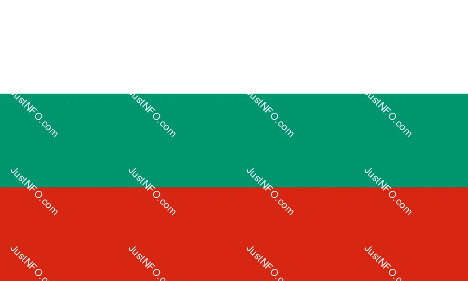 صورة علم بلغاريا الرسمي المكون من ثلاثة أشرطة أفقية متساوية بالألوان الأبيض والأخضر والأحمر، ويرمز إلى السلام والطبيعة والشجاعة الوطنية